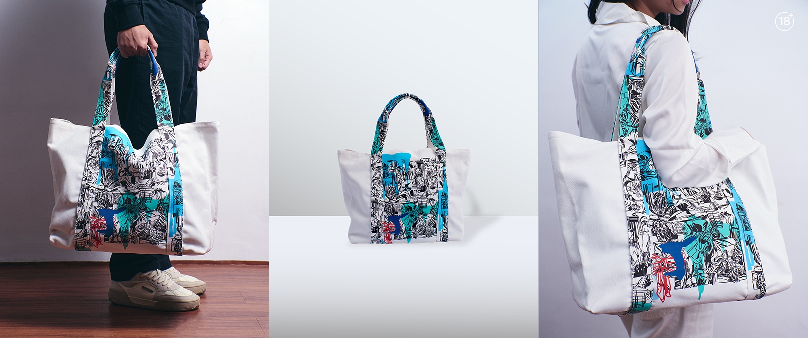 The CLUB Exclusive IQOS x ISABEL SANTOS Limitless Tote featuring Isabel’s original artwork printed on the tote bag.
